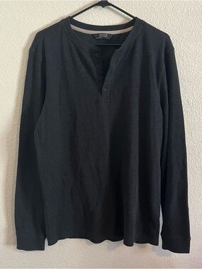 Members Mark Mens Dark Gray Thermal Waffle Long Sleeve Henley Shirt Top Large